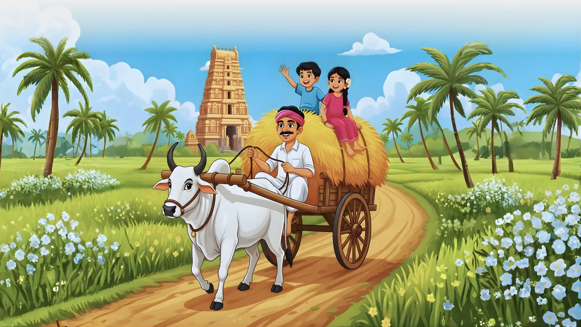 Tamil village scene footer illustration